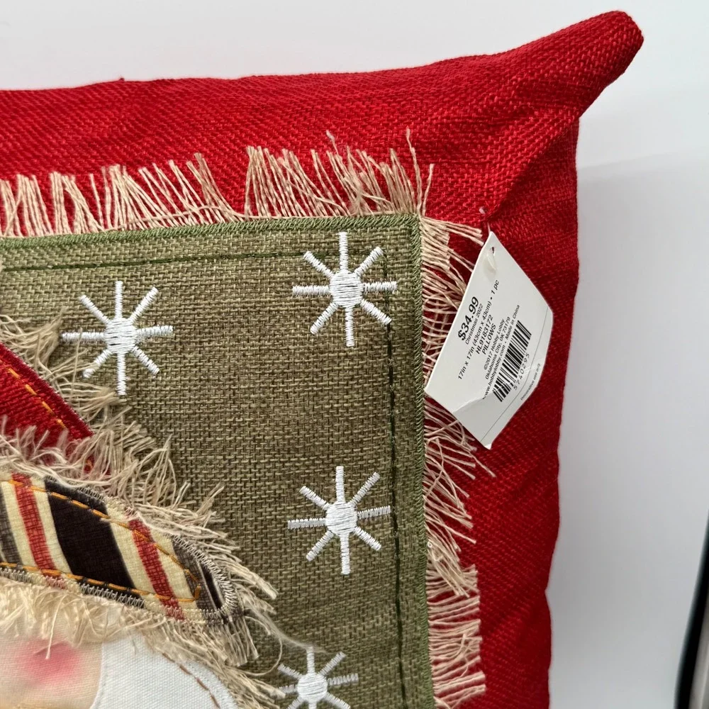 Hobby Lobby Rustic Burlap Applique Santa Face Christmas Throw Pillow 17x17